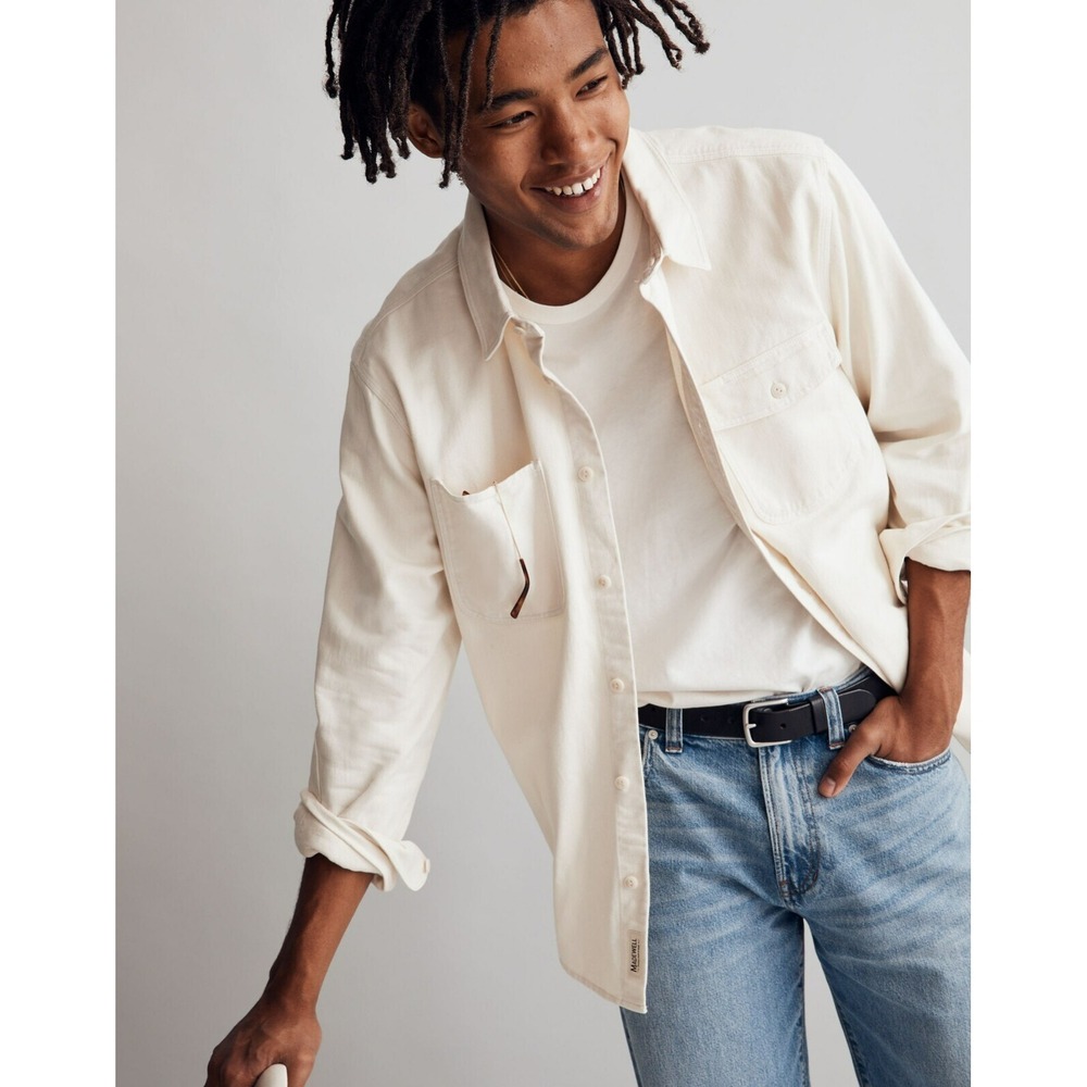 Madewell Mens Garment-Dyed Work Shirt Vintage Linen Easy Fit Size Large